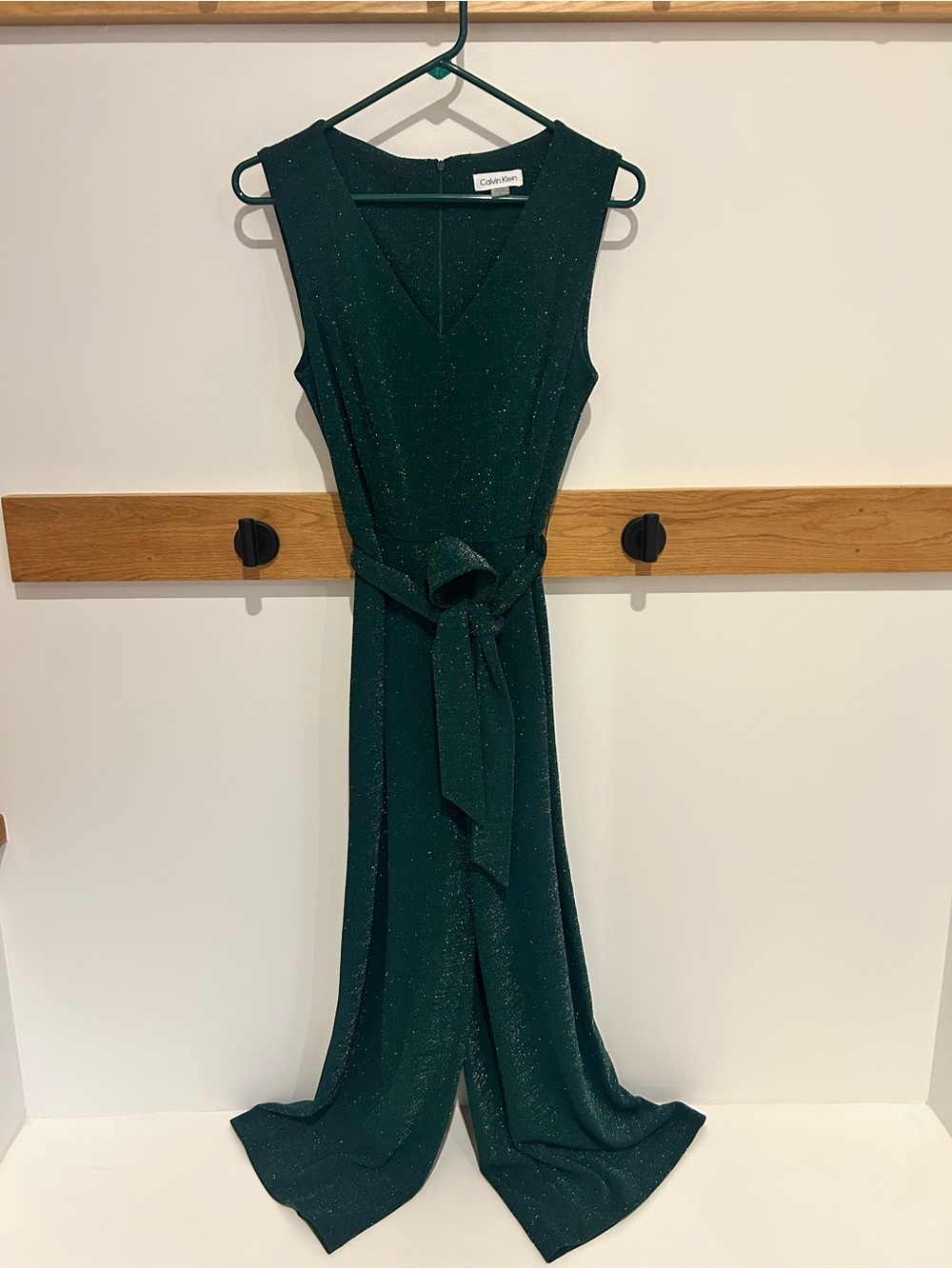 Calvin Klein Emerald Sparkle V-Neck Sleeveless Jumpsuit